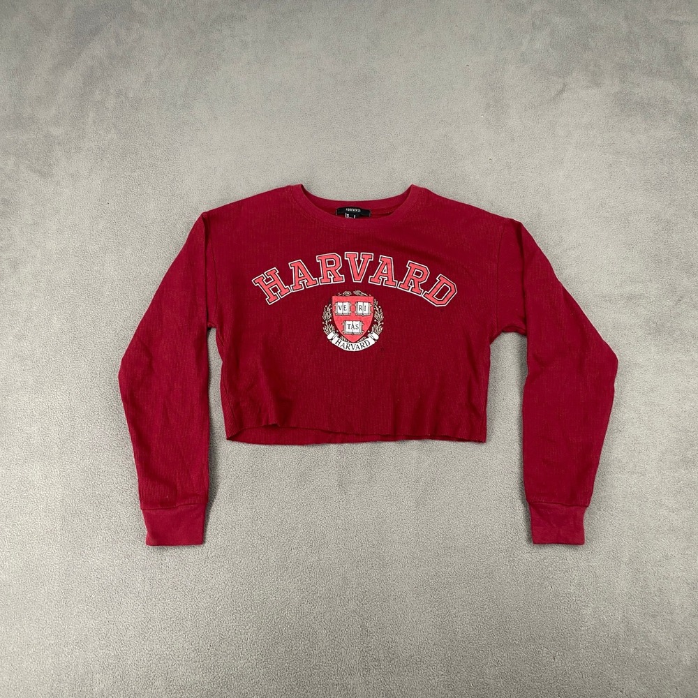 Forever 21‎ Harvard University Graphic Cropped Waffle Knit Thermal Top Red Small